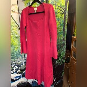 H&M NWOT Dress MIDI Knit Sweater Dress Long fluted sleeves Pink Sz M